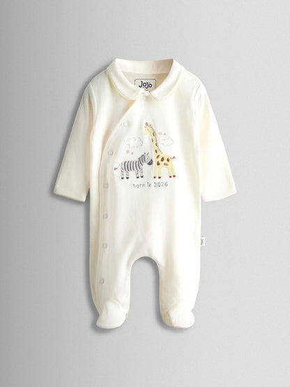 JoJo Maman Bébé Cream Born In 2026 Safari Sleepsuit
