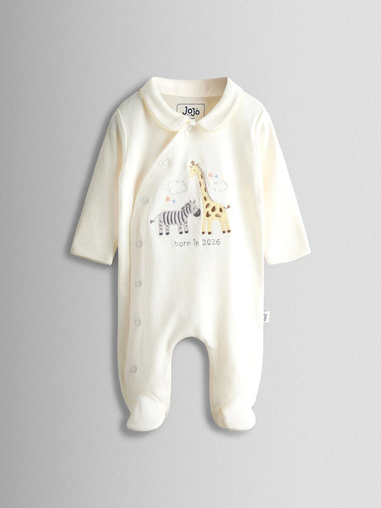 JoJo Maman Bébé Cream Born In 2026 Safari Sleepsuit