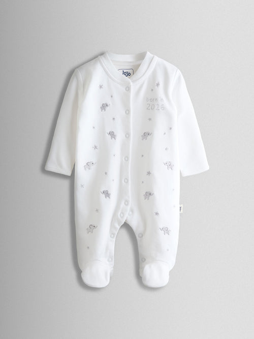 JoJo Maman Bébé White Born In 2026 Embroidered Sleepsuit image 1