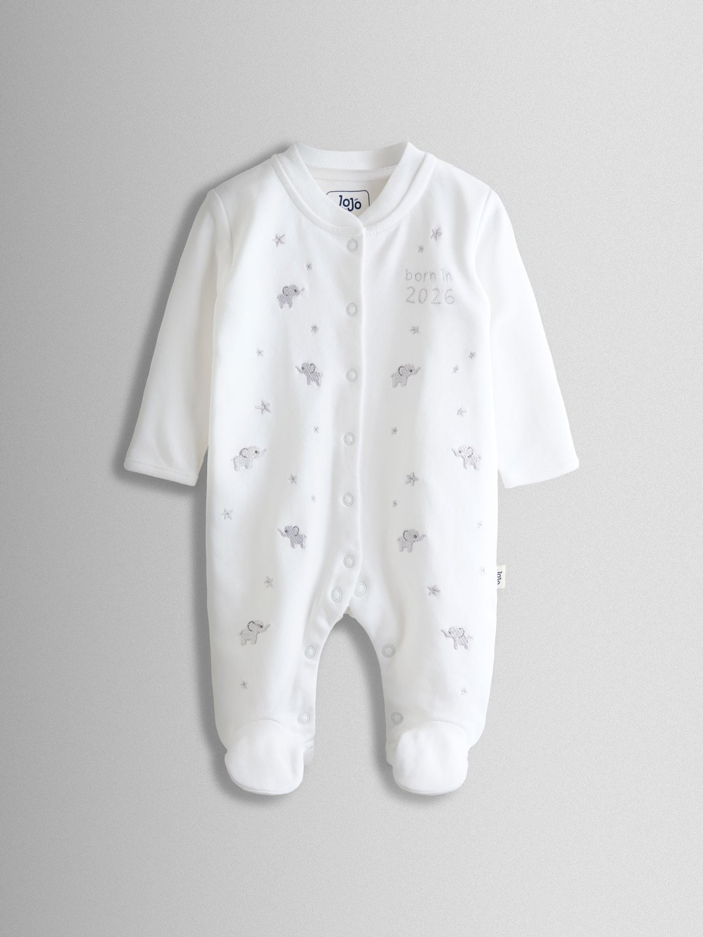 JoJo Maman Bébé White Born In 2026 Embroidered Sleepsuit image 1