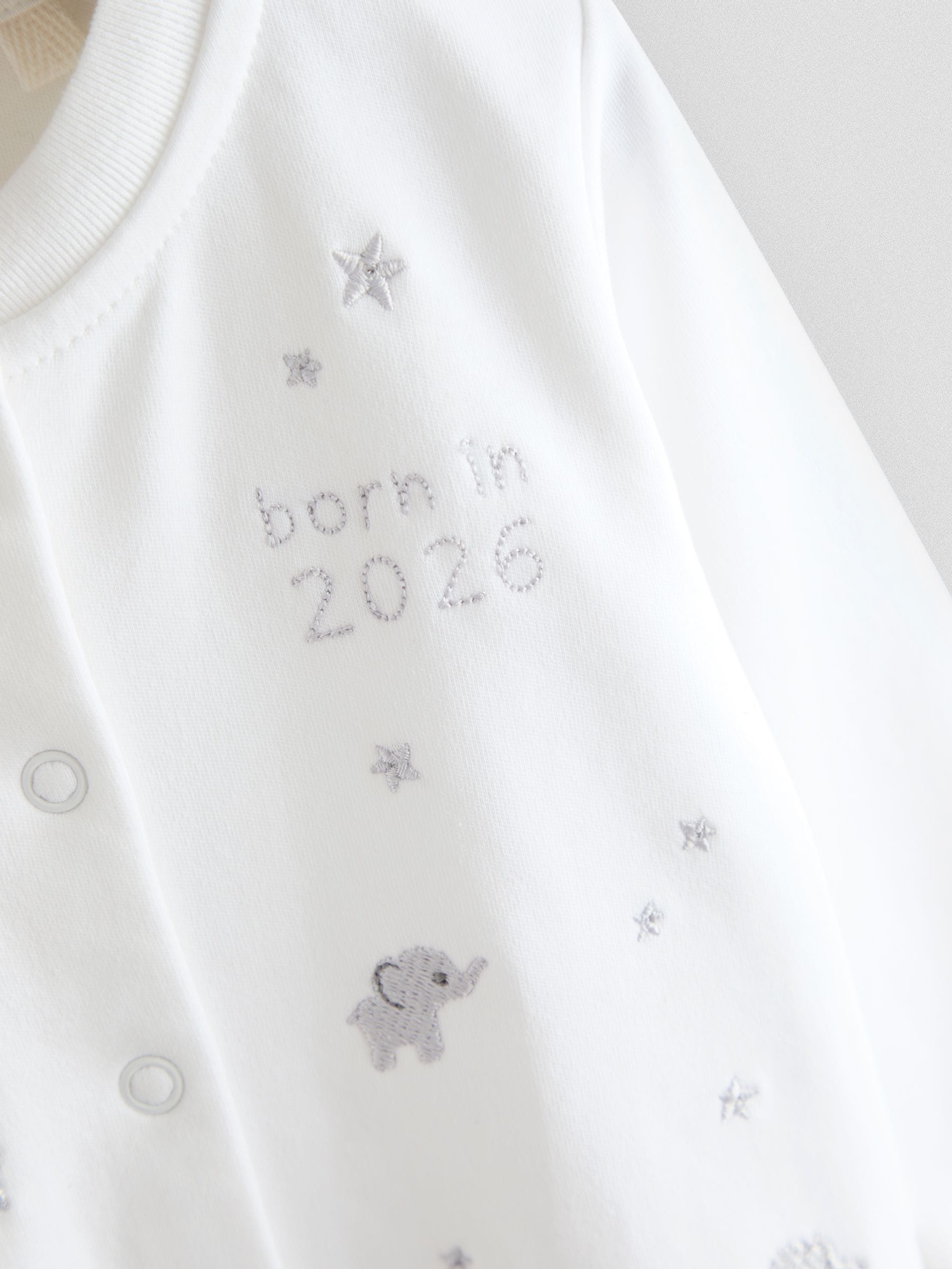 JoJo Maman Bébé White Born In 2026 Embroidered Sleepsuit image 3