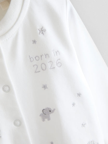 JoJo Maman Bébé White Born In 2026 Embroidered Sleepsuit image 3