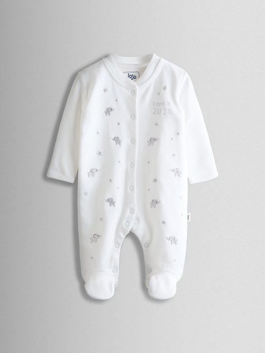 JoJo Maman Bébé White Born In 2026 Embroidered Sleepsuit image 1