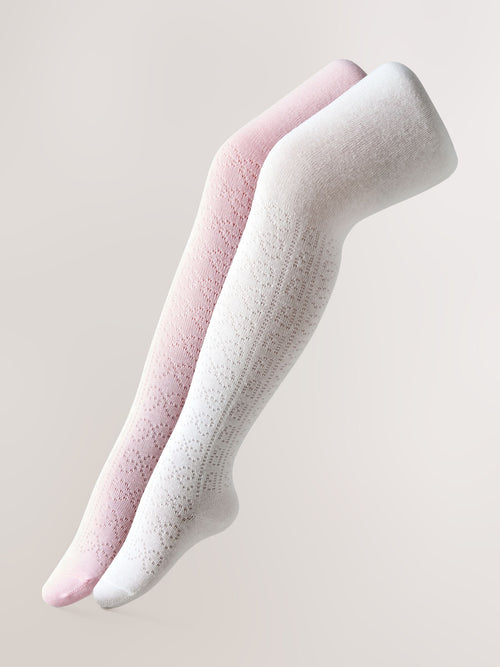 Dsiney Kidz - Baker by Ted Baker Pointelle Pink/White Tights 2 Pack image 1