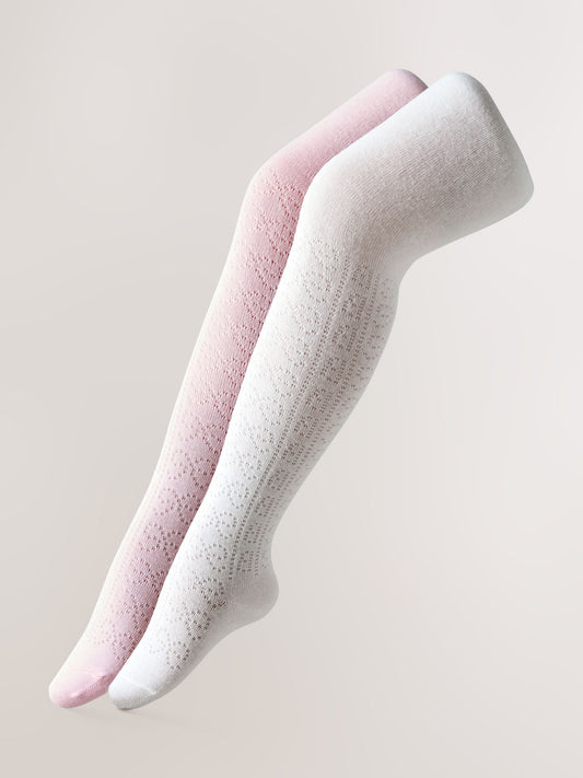 Baker by Ted Baker Pointelle Pink/White Tights 2 Pack image 1