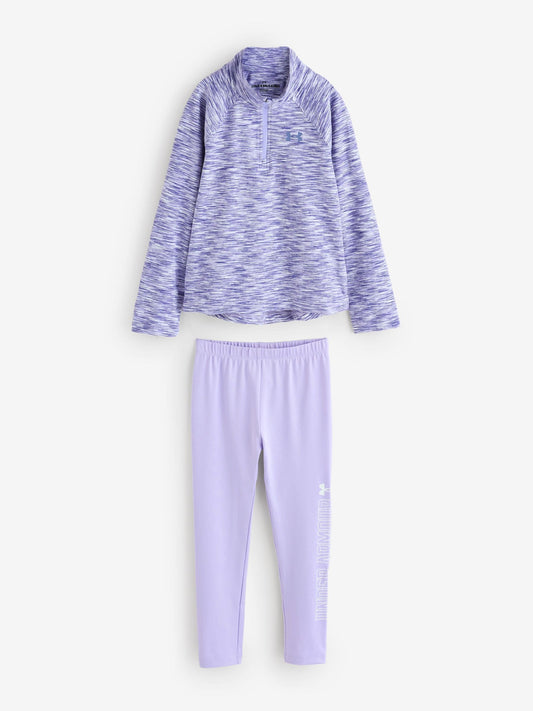 Under Armour Purple Tech 1/4 Zip 3 Way Colour Twist Top  and Leggings Set image 1
