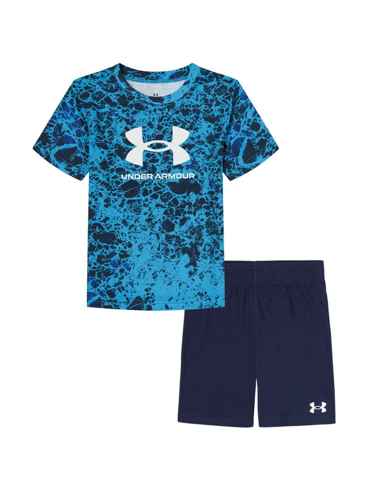 Under Armour Blue Tech Printed Short Sleeve T-Shirt and Shorts Set image 1