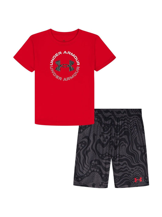 Under Armour Red Tech Printed Shorts and T-Shirt Set image 1