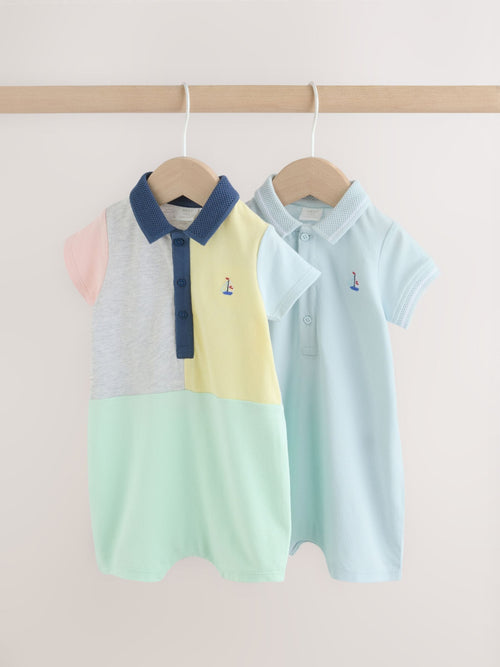 Grey colourblock Jersey Collared Rompers Baby 2 Pack image 1