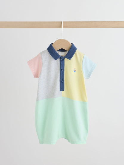 Grey colourblock Jersey Collared Rompers Baby 2 Pack image 2