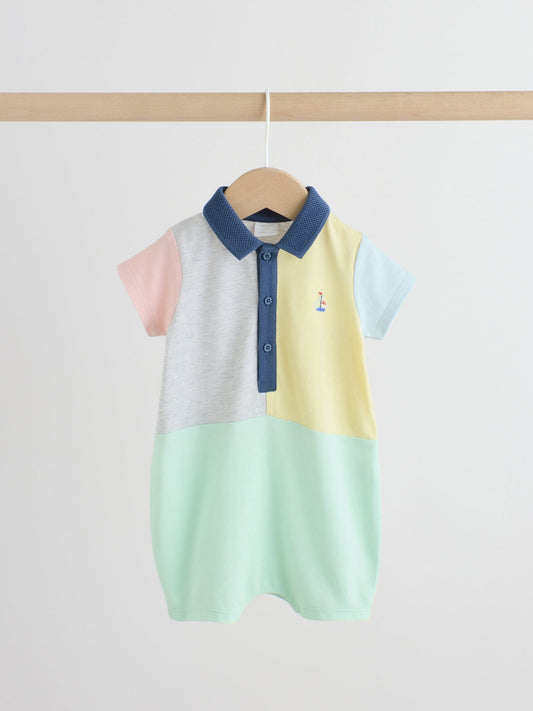 Grey colourblock Jersey Collared Rompers Baby 2 Pack image 2