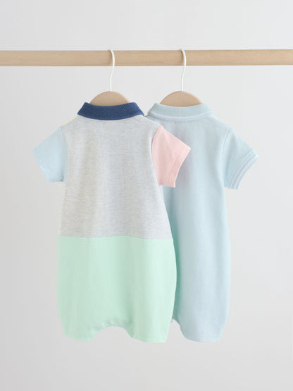 Grey colourblock Jersey Collared Rompers Baby 2 Pack image 4