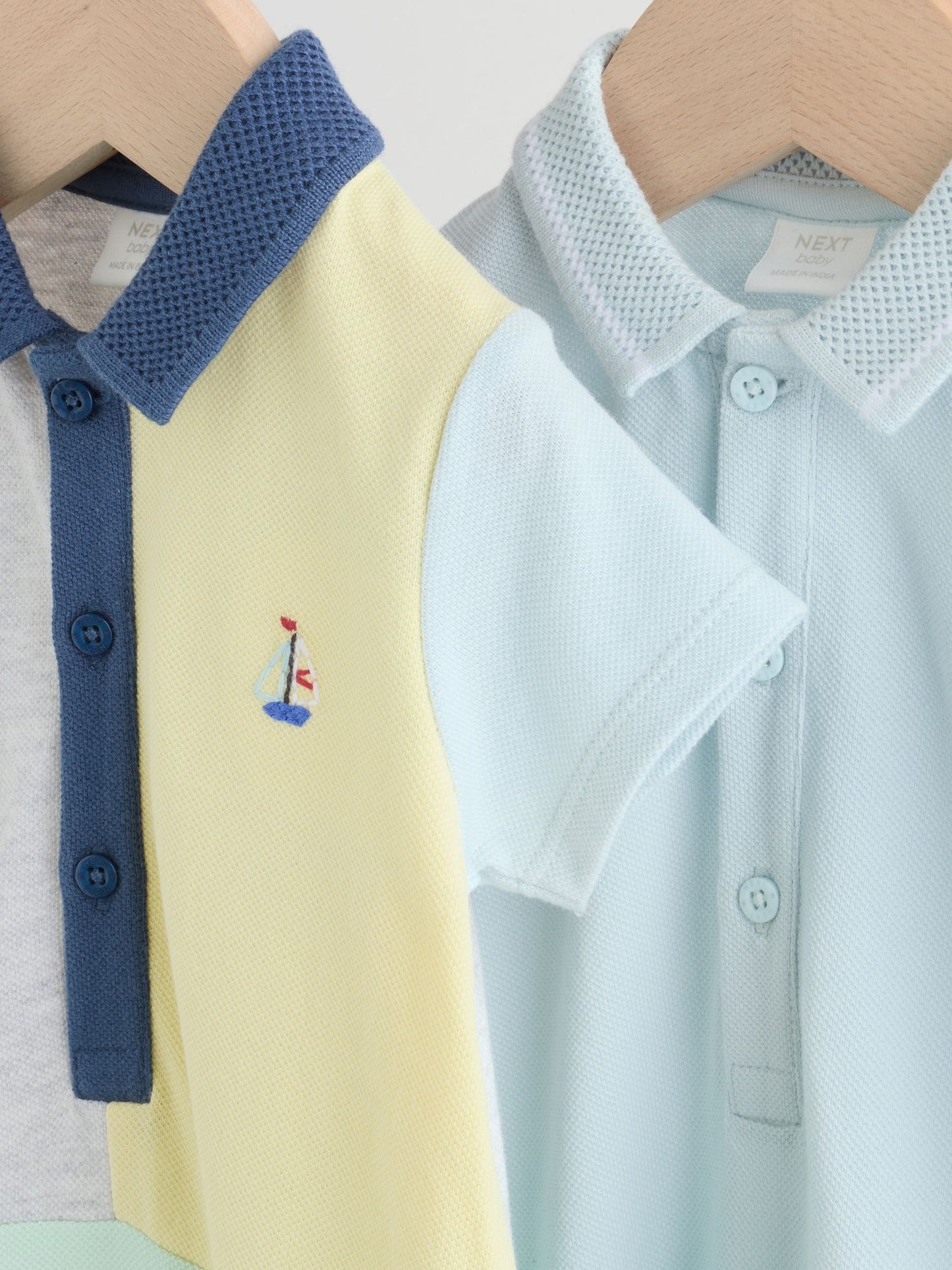 Grey colourblock Jersey Collared Rompers Baby 2 Pack image 6
