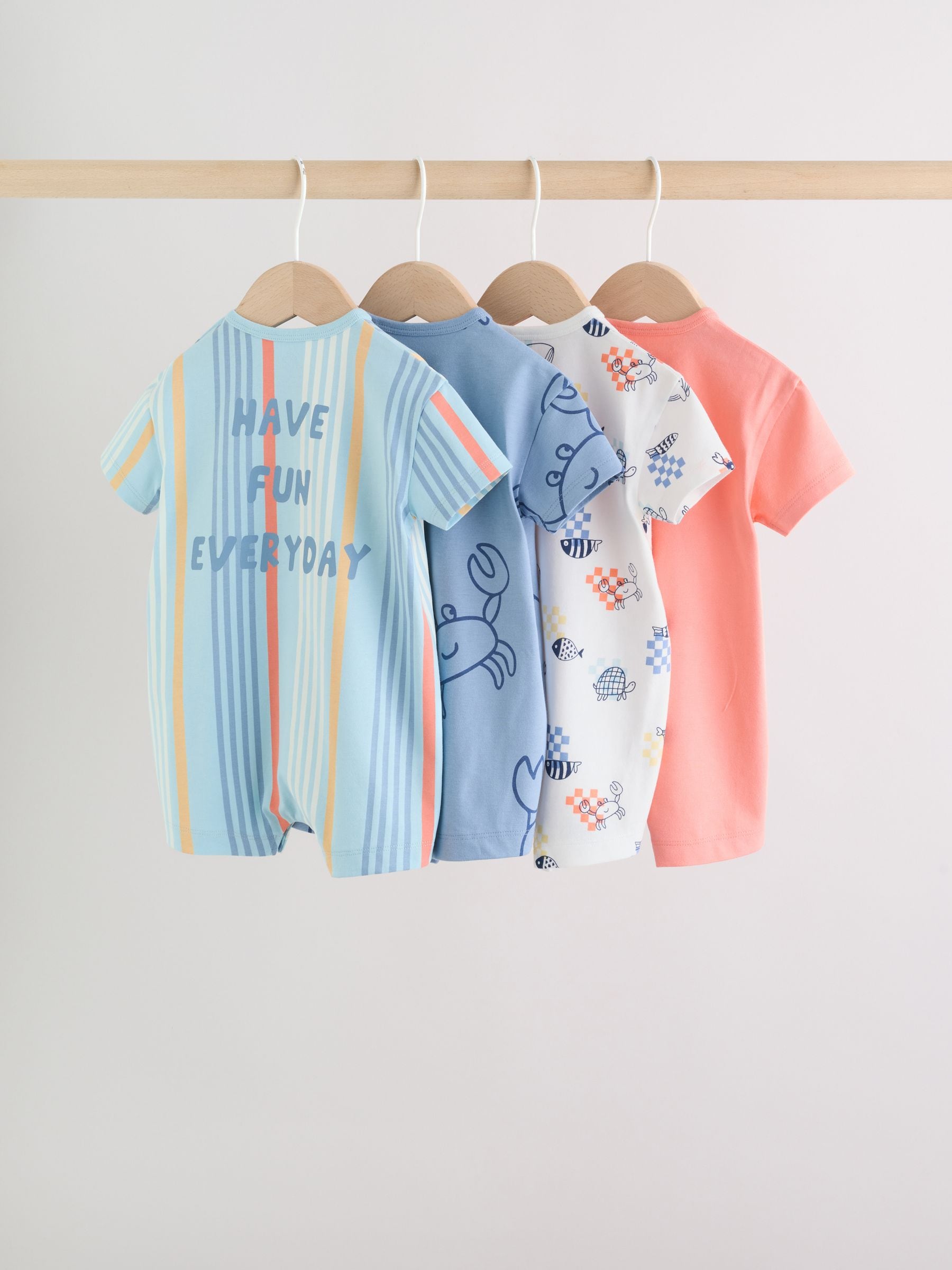 Coastal Crab Print Jersey Baby Rompers 4 Pack image 2