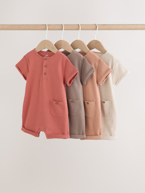 Orange Grandad Button Neck Baby Rompers 4 Pack image 1