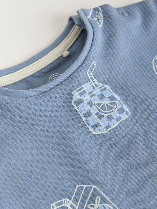 Blue/Neutral Cotton RIch Baby Rompers 4 Pack image 3