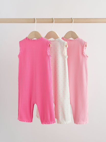 Pink Tonal Button Through Wide Leg Jersey Baby Rompers 3 Pack image 4