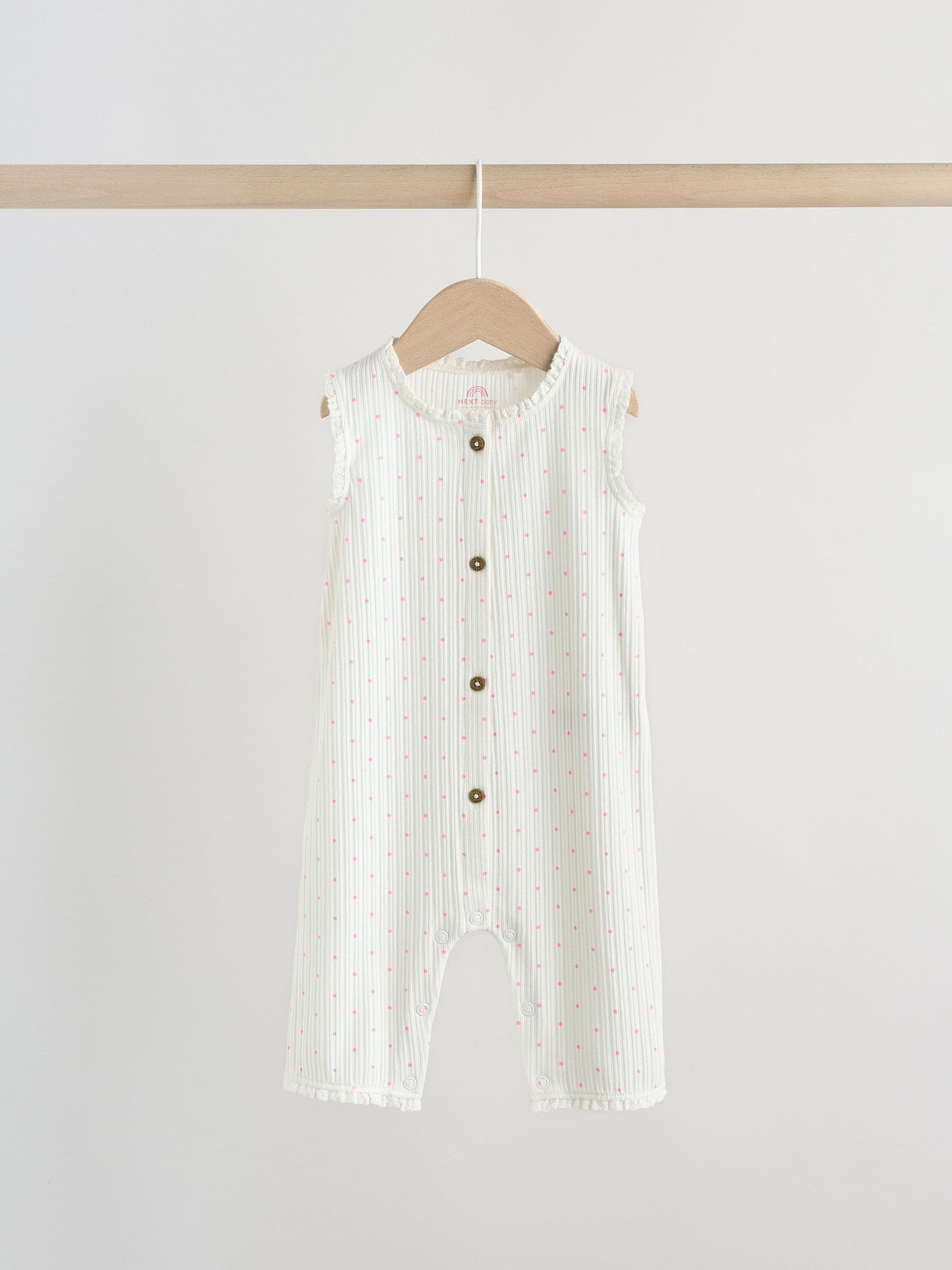 Pink Tonal Button Through Wide Leg Jersey Baby Rompers 3 Pack image 5