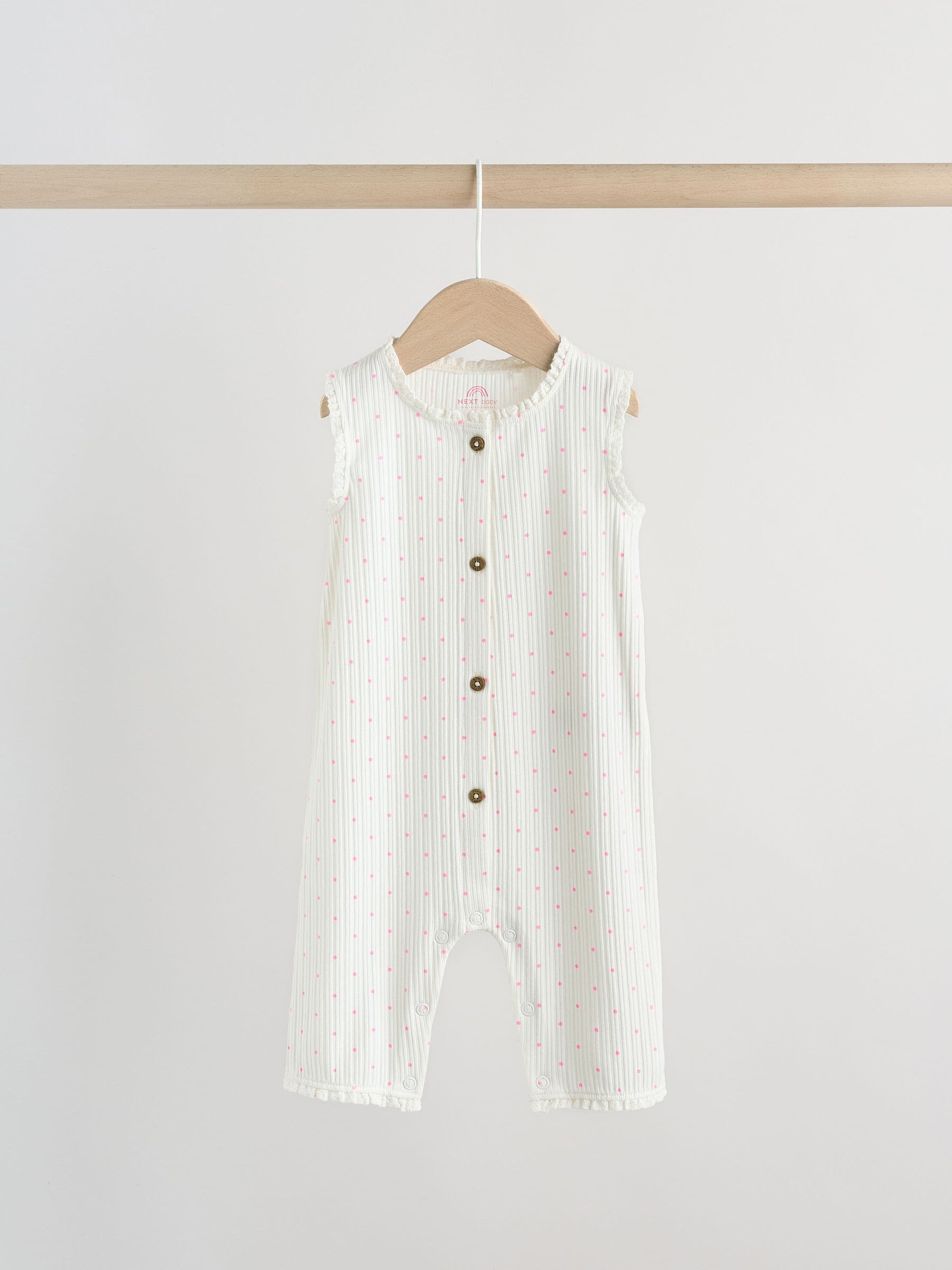 Pink Tonal Button Through Wide Leg Jersey Baby Rompers 3 Pack image 5