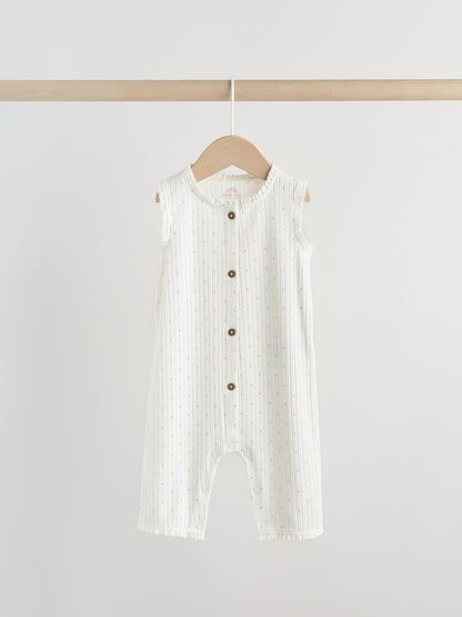 Pink Tonal Button Through Wide Leg Jersey Baby Rompers 3 Pack image 5