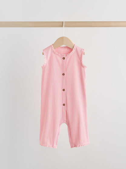 Pink Tonal Button Through Wide Leg Jersey Baby Rompers 3 Pack image 6