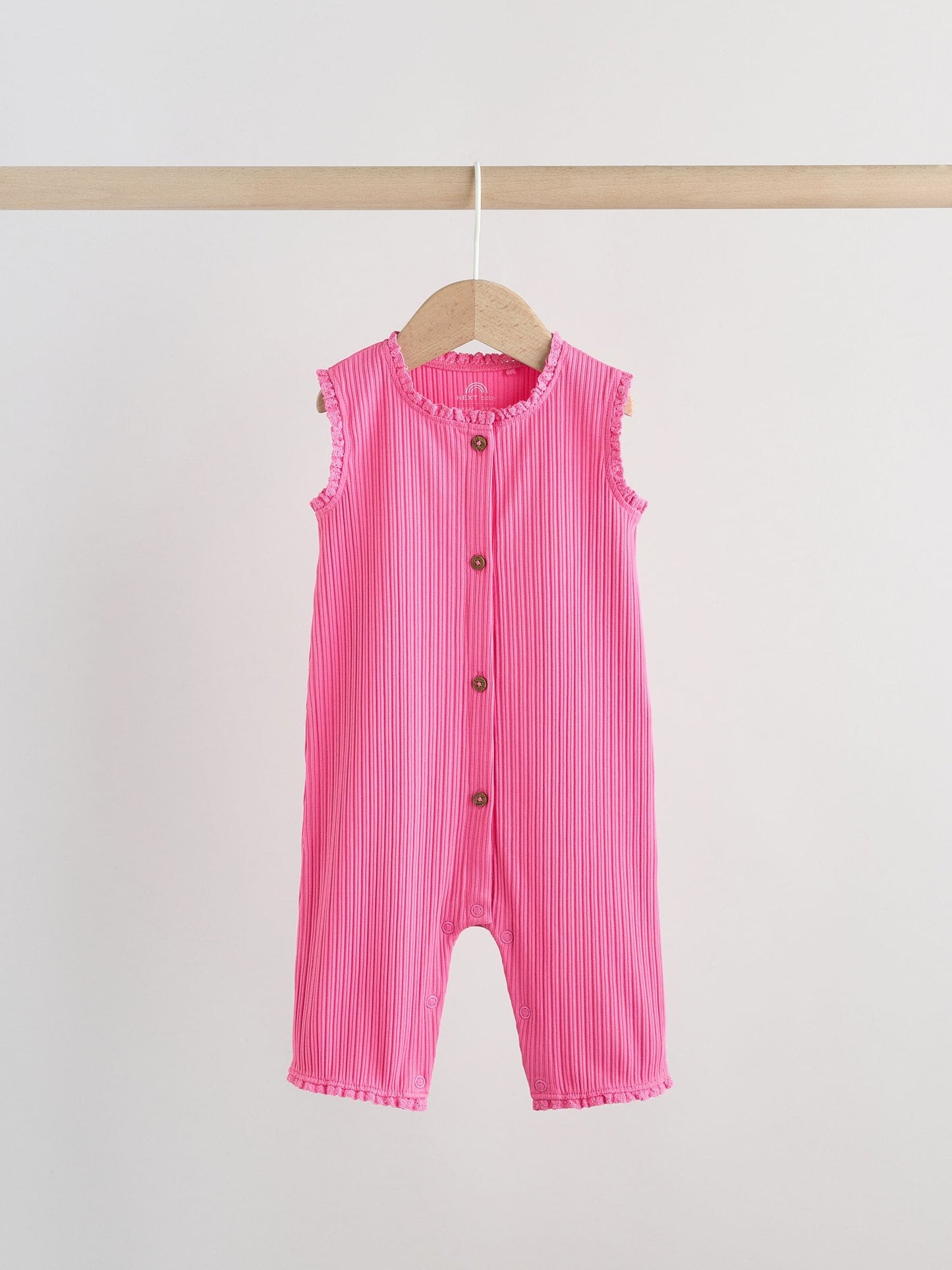 Pink Tonal Button Through Wide Leg Jersey Baby Rompers 3 Pack image 7