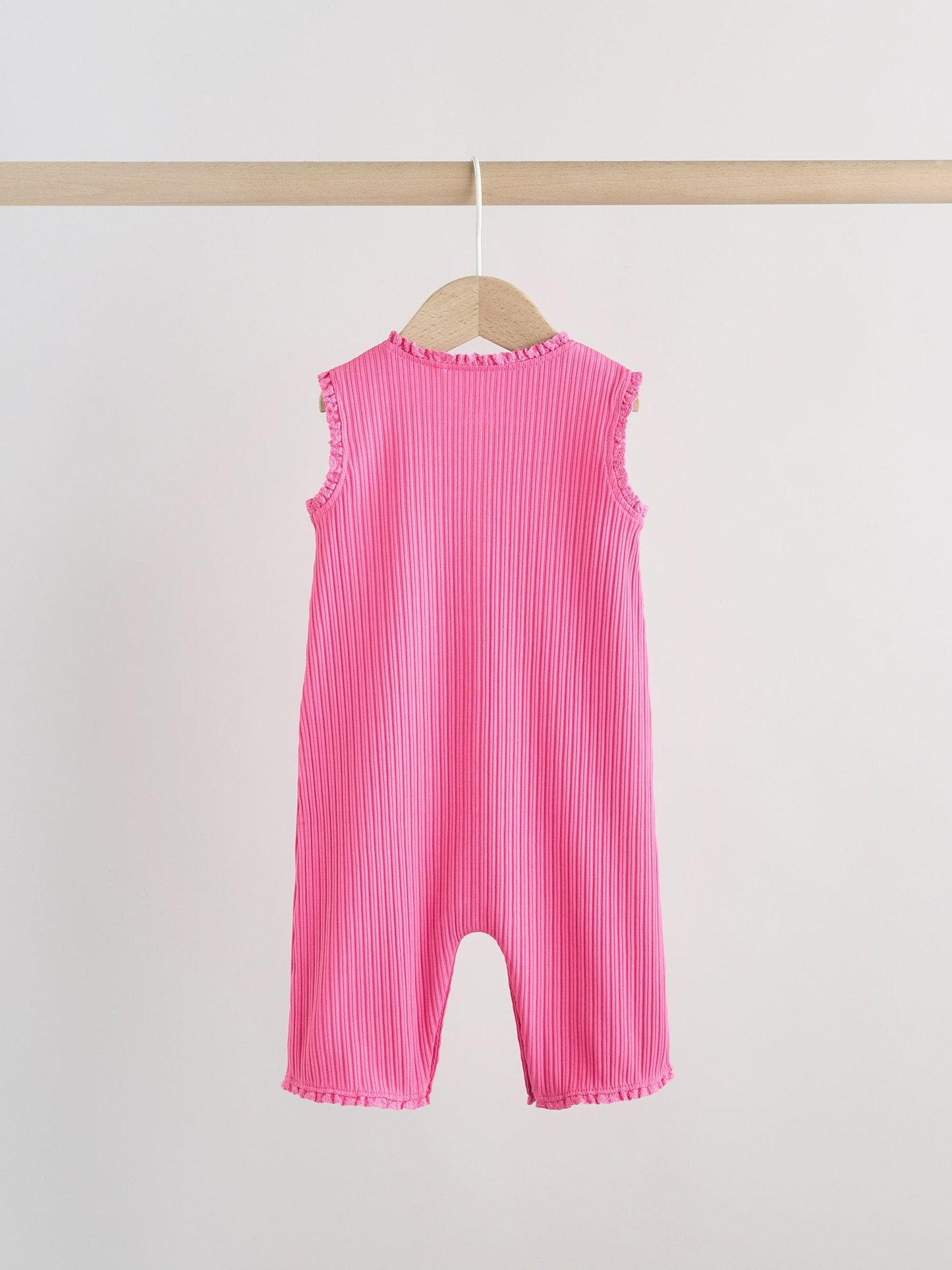 Pink Tonal Button Through Wide Leg Jersey Baby Rompers 3 Pack image 8