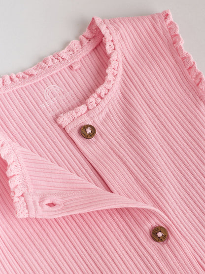 Pink Tonal Button Through Wide Leg Jersey Baby Rompers 3 Pack image 9
