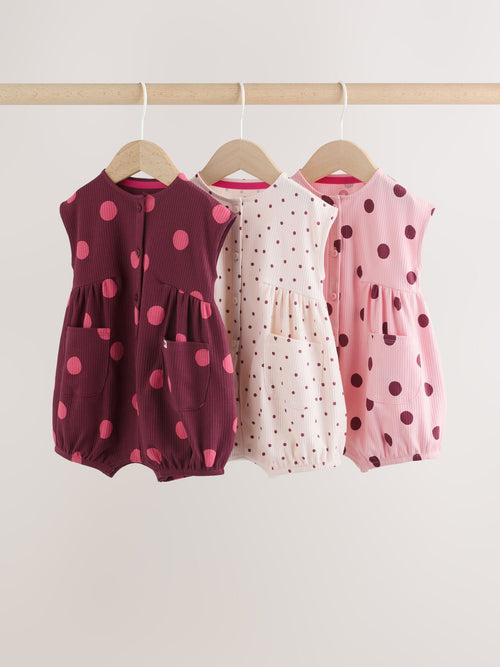 Pink Polka Dot Button Through Baby Rompers 3 Pack image 1