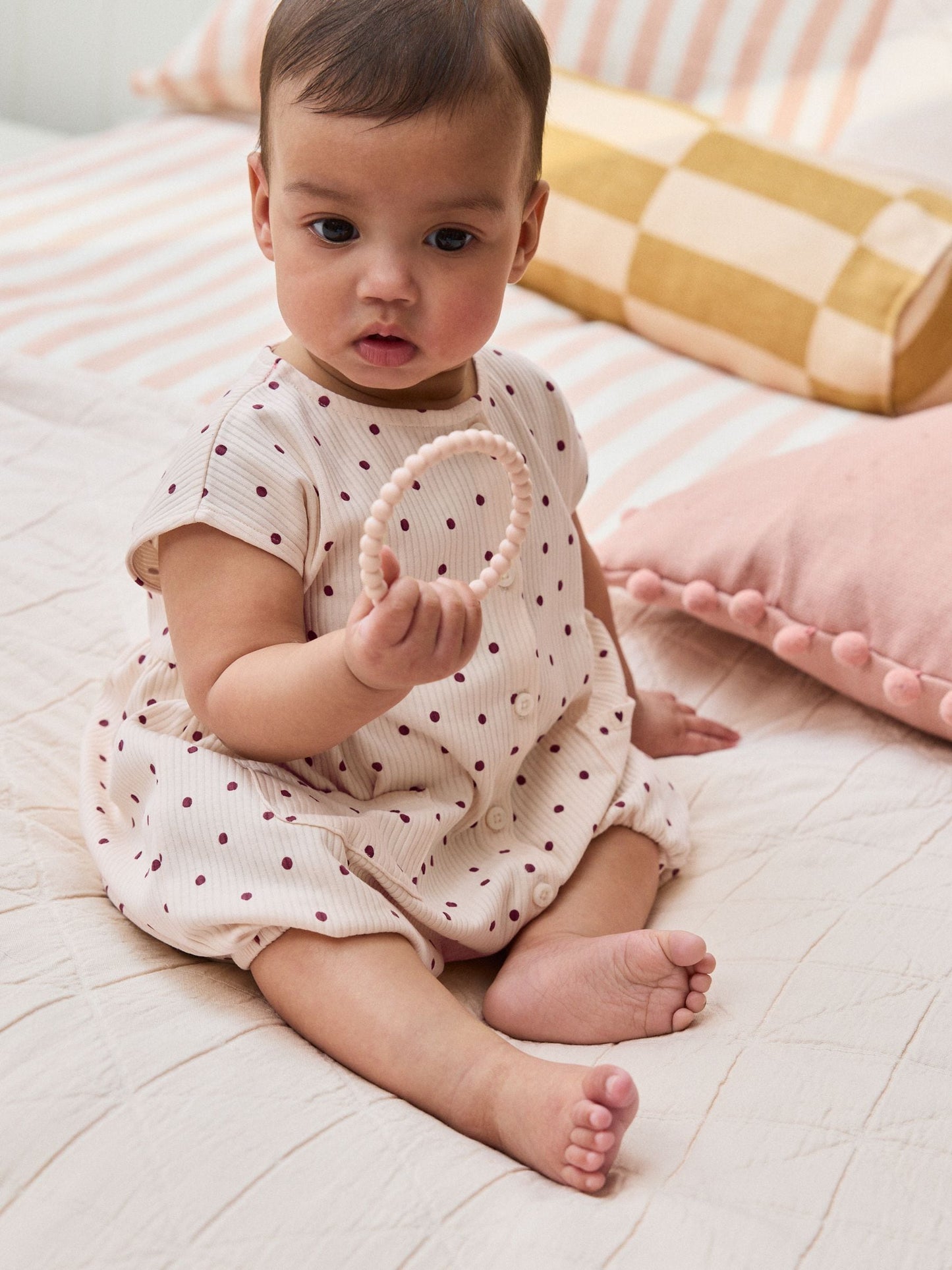 Pink Polka Dot Button Through Baby Rompers 3 Pack image 7