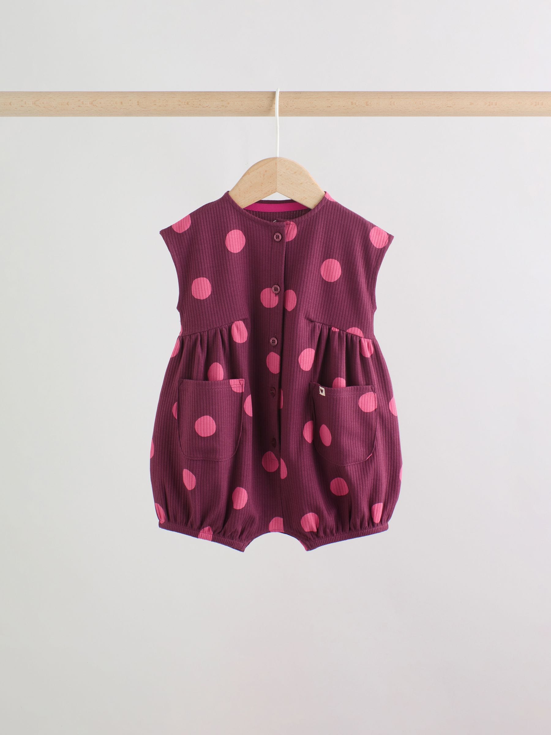 Pink Polka Dot Button Through Baby Rompers 3 Pack image 8