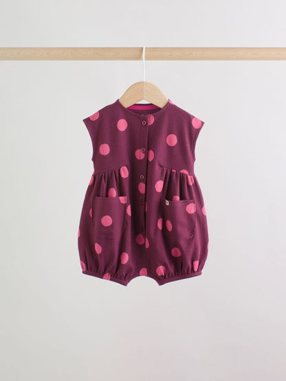 Pink Polka Dot Button Through Baby Rompers 3 Pack image 8