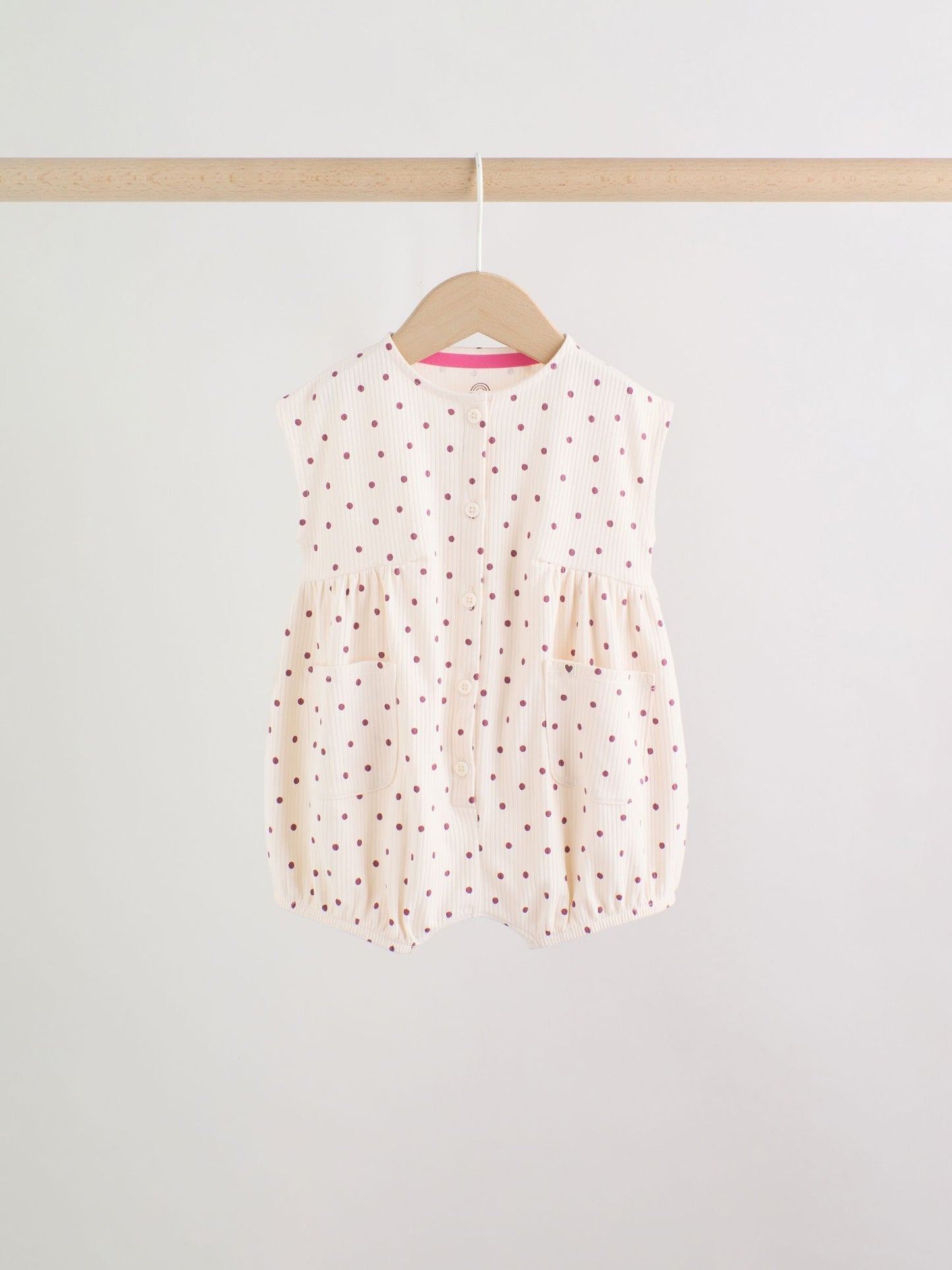 Pink Polka Dot Button Through Baby Rompers 3 Pack image 3