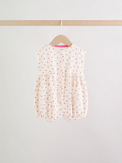 Pink Polka Dot Button Through Baby Rompers 3 Pack image 3