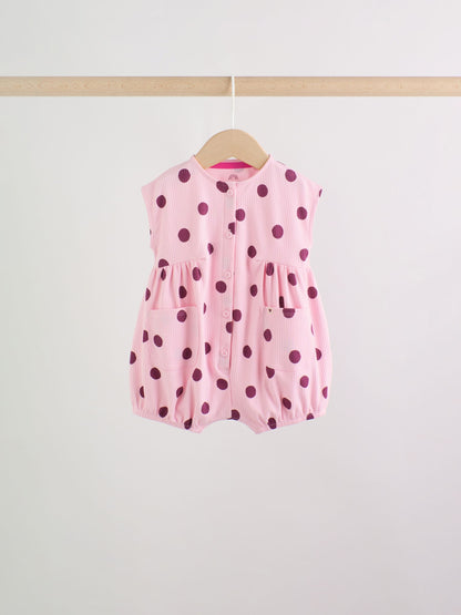 Pink Polka Dot Button Through Baby Rompers 3 Pack image 4