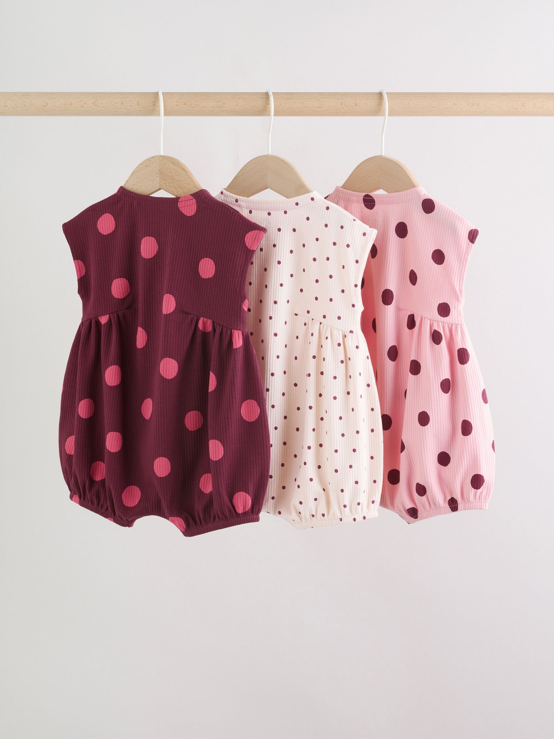 Pink Polka Dot Button Through Baby Rompers 3 Pack image 5