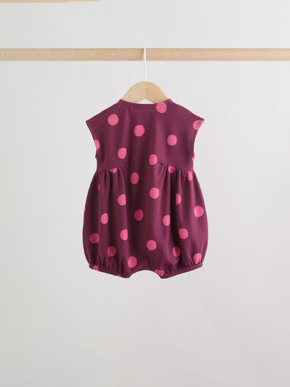 Pink Polka Dot Button Through Baby Rompers 3 Pack image 6
