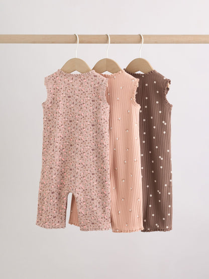 Brown Tonal Floral Printed Button Through Rompers 3 Pack image 5