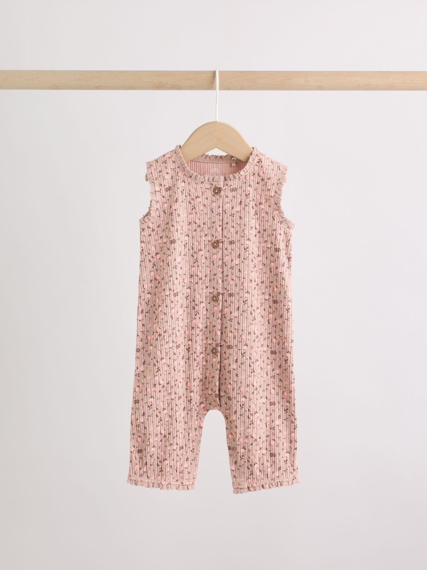 Brown Tonal Floral Printed Button Through Rompers 3 Pack image 6