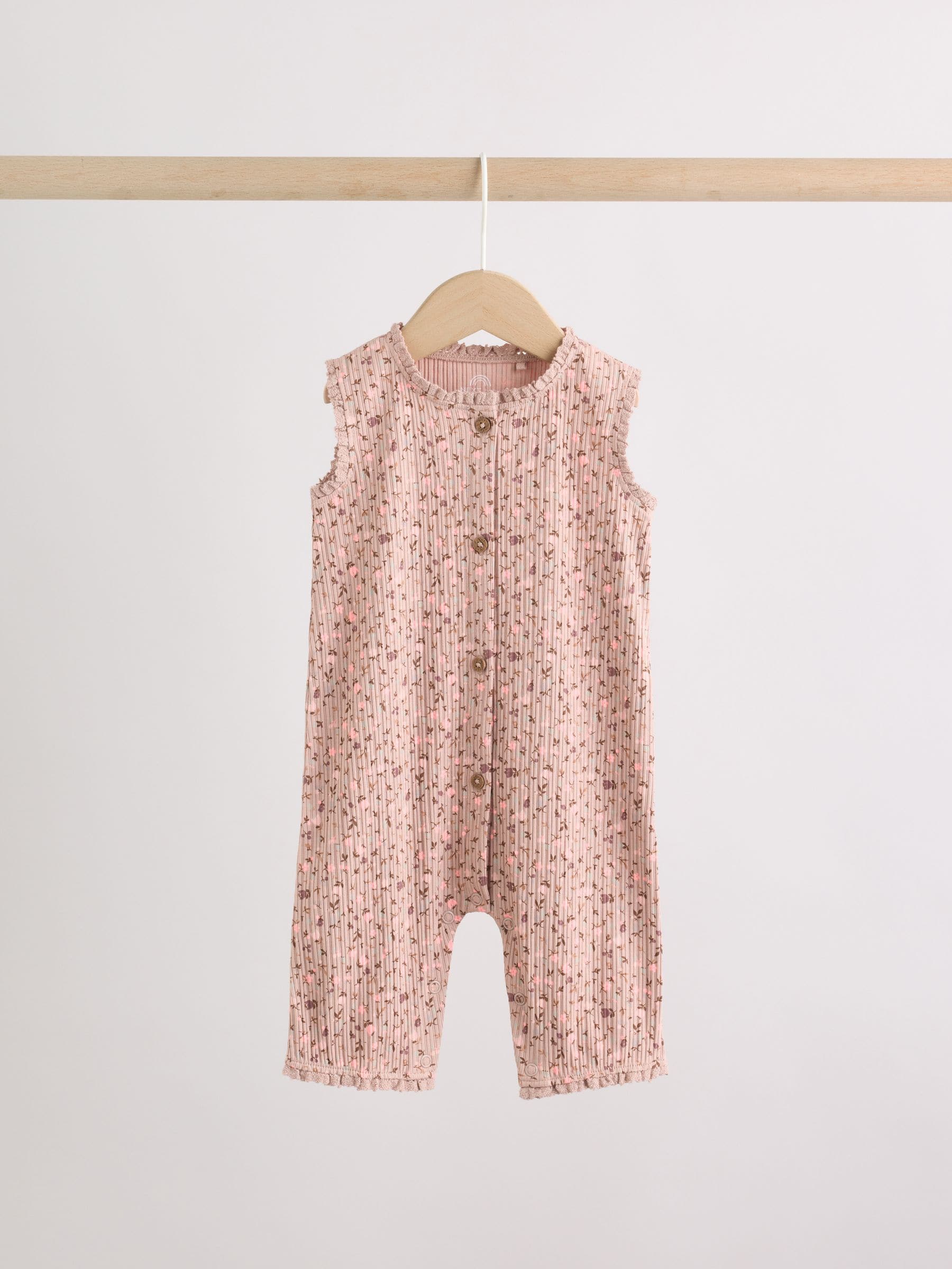 Brown Tonal Floral Printed Button Through Rompers 3 Pack image 6