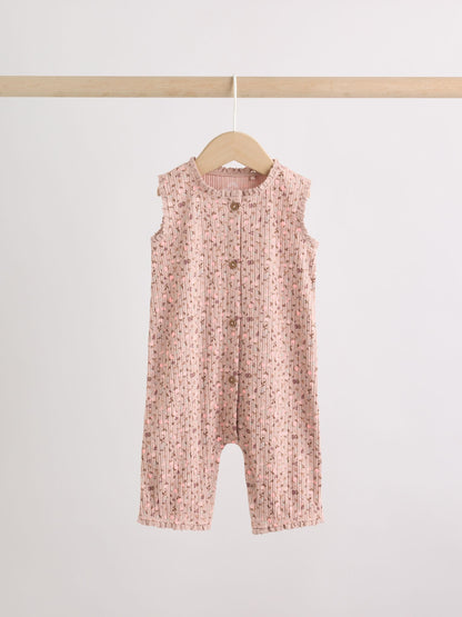 Brown Tonal Floral Printed Button Through Rompers 3 Pack image 6