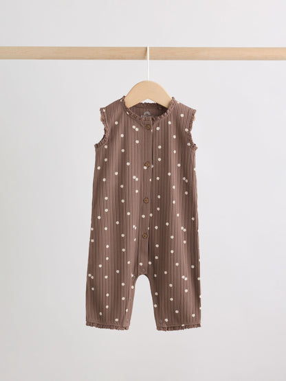 Brown Tonal Floral Printed Button Through Rompers 3 Pack image 9
