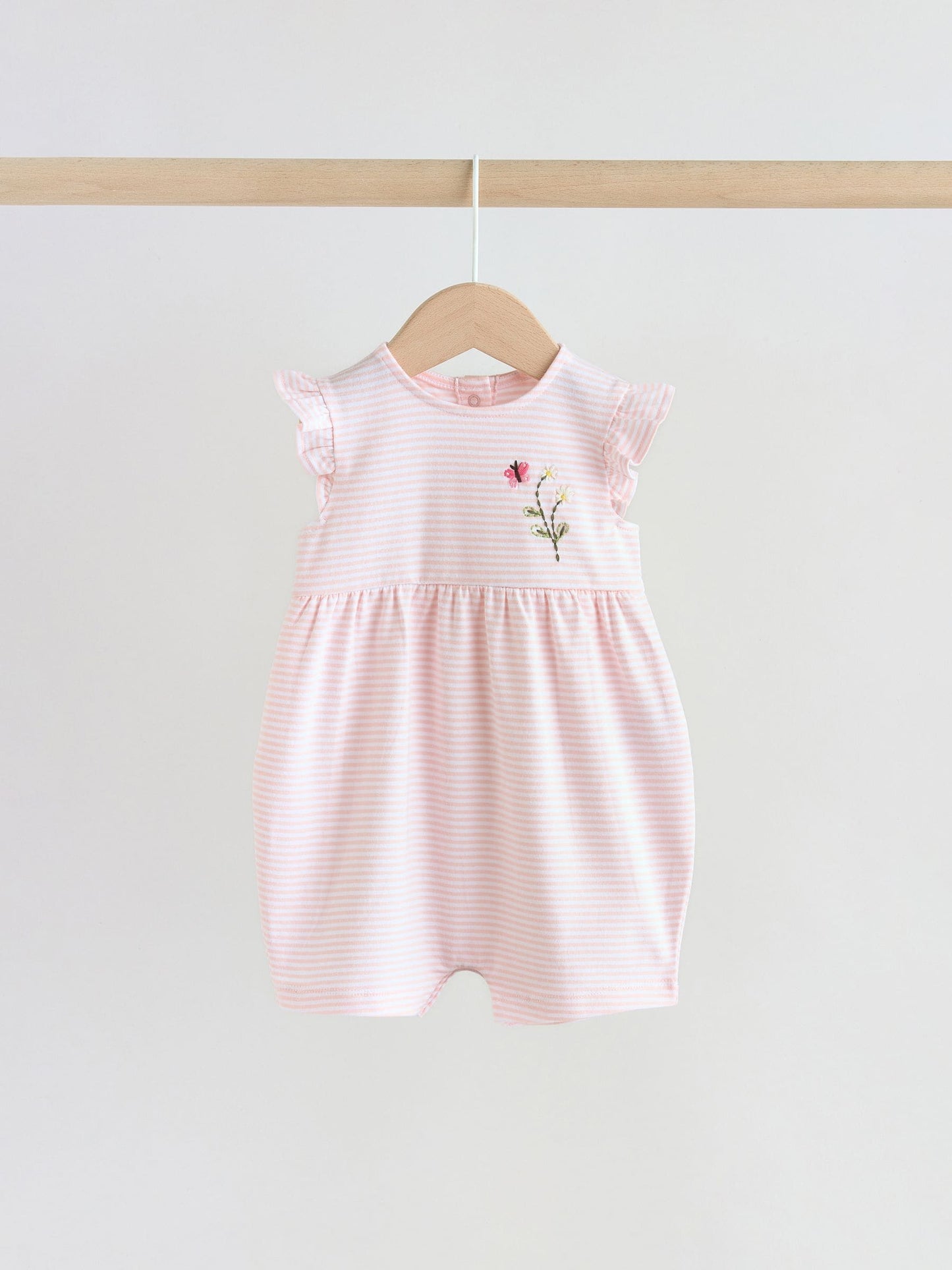 Pink Floral Frill Shoulder Baby Rompers 3 Pack image 3