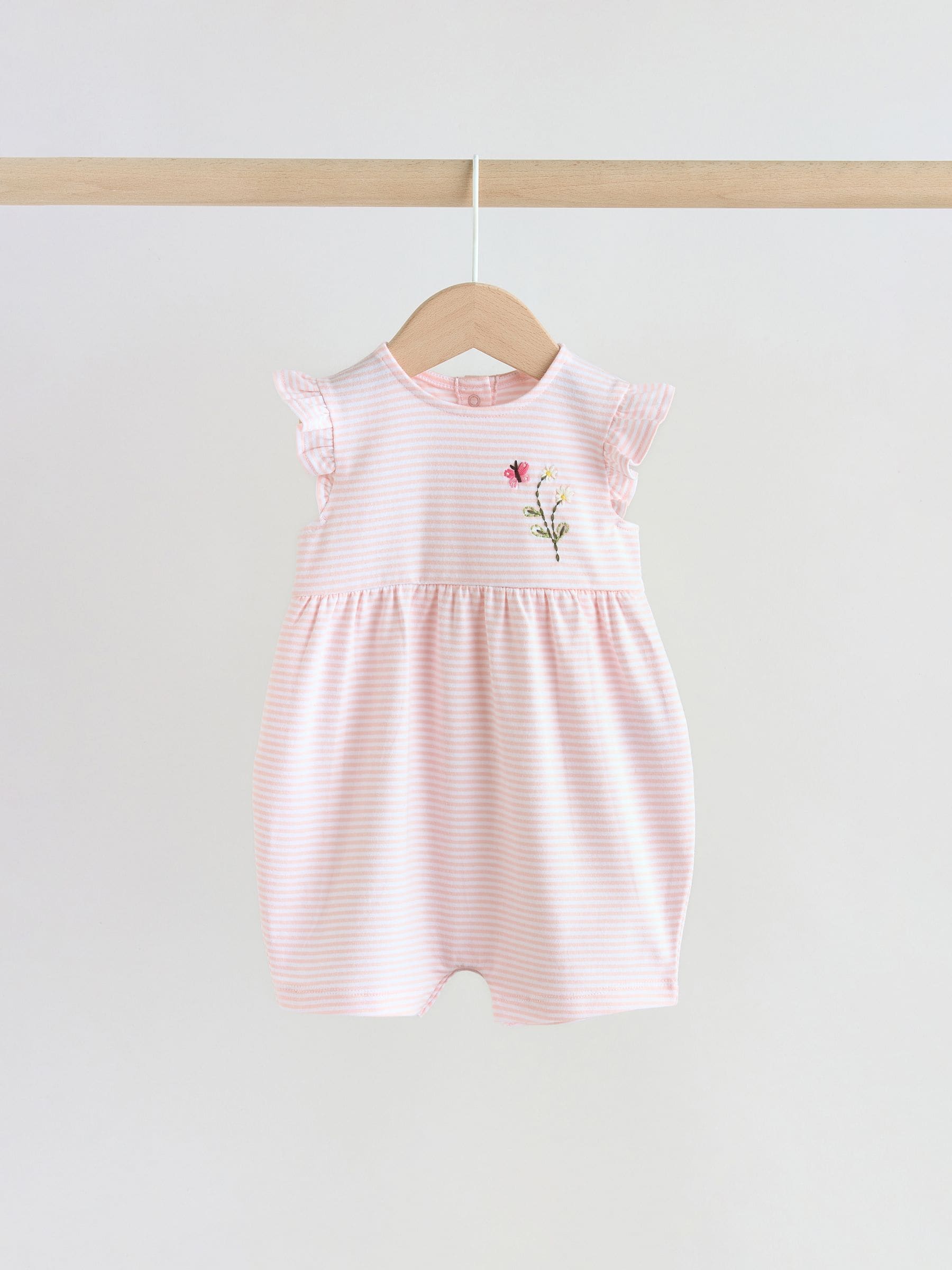 Pink Floral Frill Shoulder Baby Rompers 3 Pack image 3