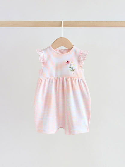 Pink Floral Frill Shoulder Baby Rompers 3 Pack image 3