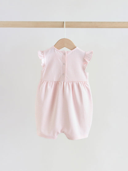 Pink Floral Frill Shoulder Baby Rompers 3 Pack image 4