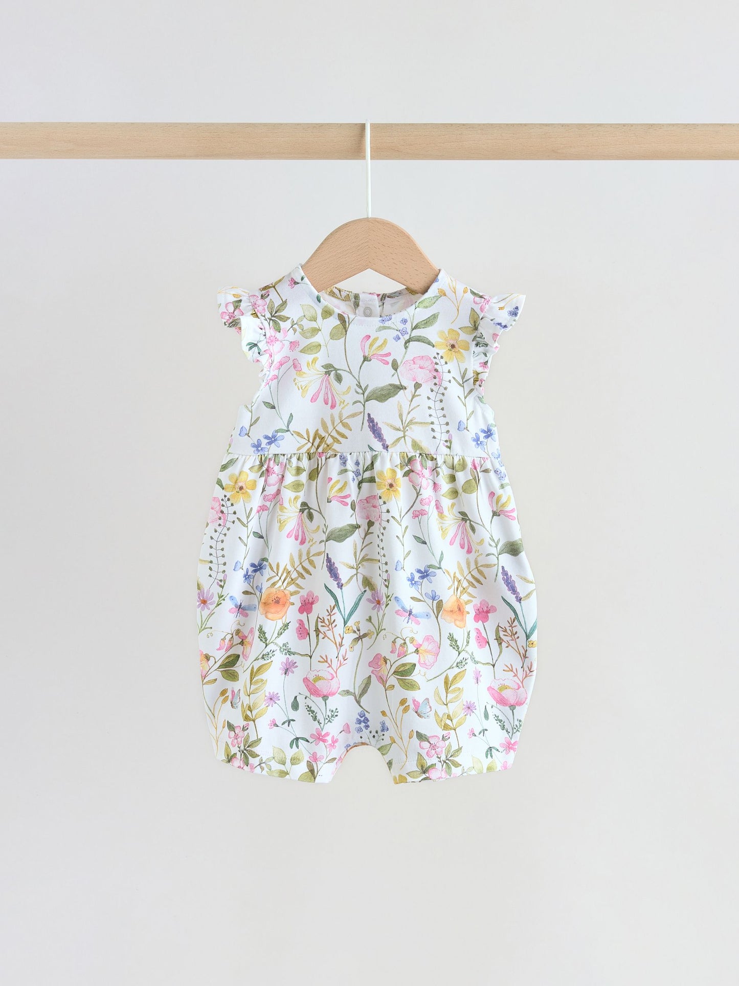 Pink Floral Frill Shoulder Baby Rompers 3 Pack image 5