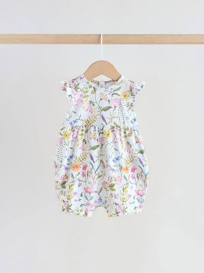 Pink Floral Frill Shoulder Baby Rompers 3 Pack image 5