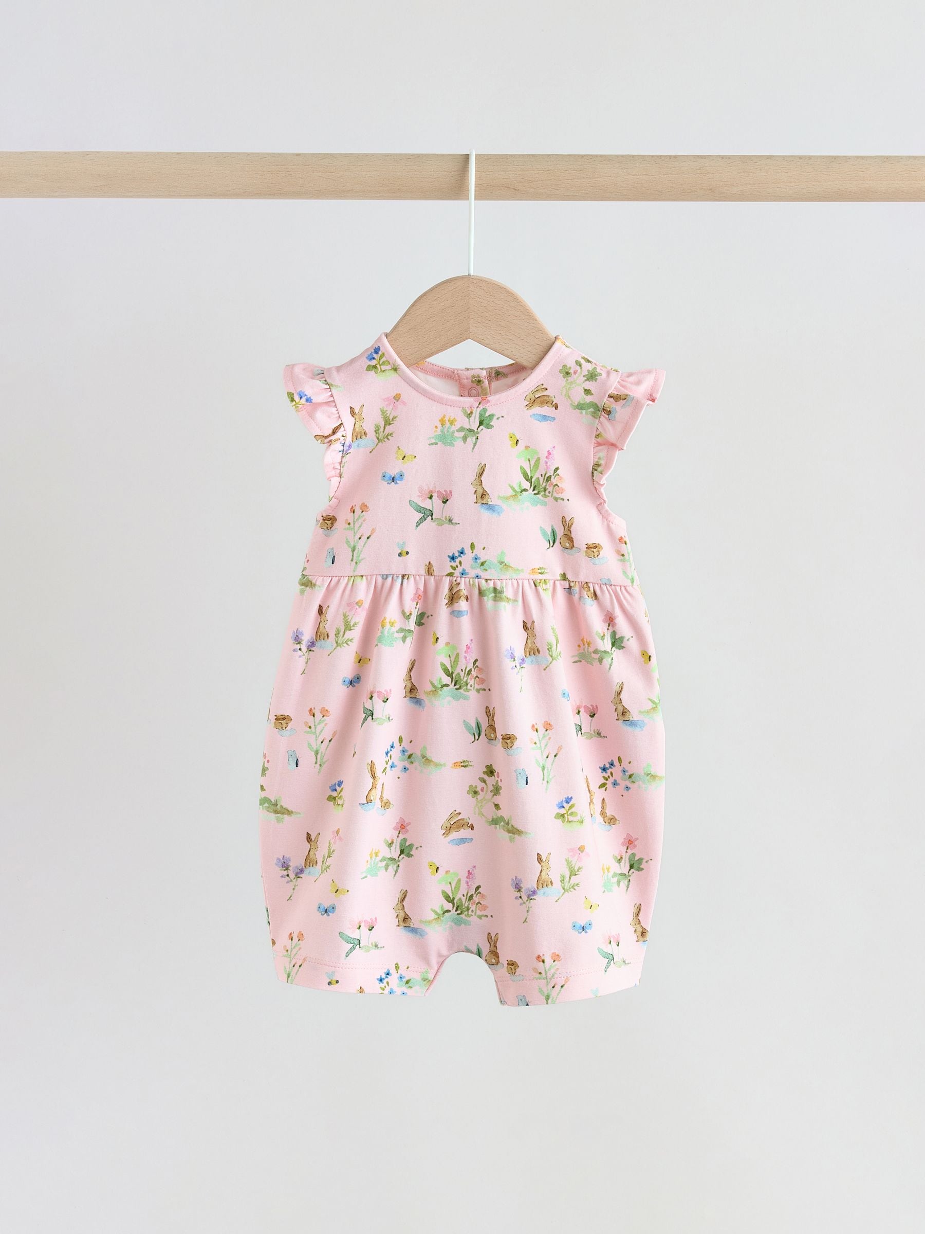 Pink Floral Frill Shoulder Baby Rompers 3 Pack image 6