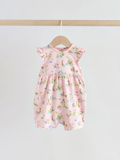 Pink Floral Frill Shoulder Baby Rompers 3 Pack image 6